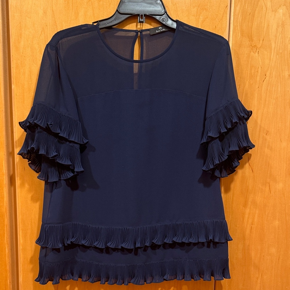 Paul Smith Navy Ruffle Sleeve Blouse
